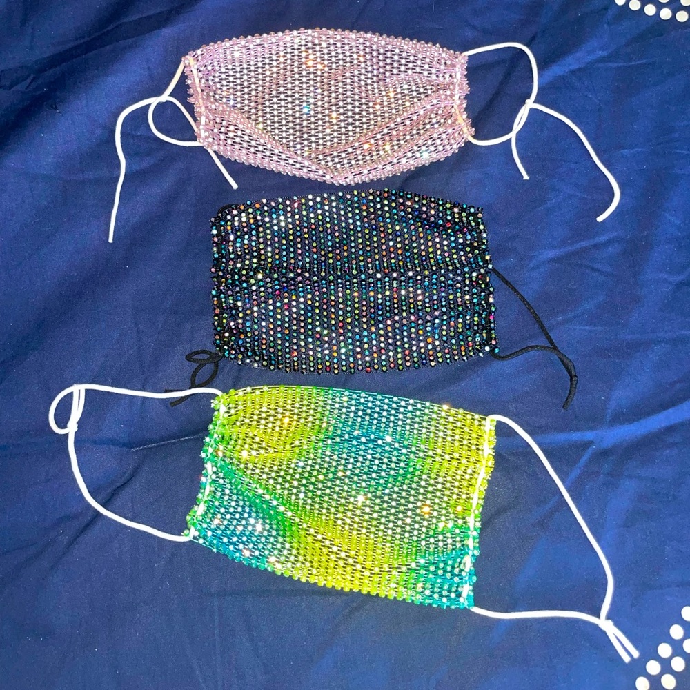 Set of 3 Rhinestone Face Masks